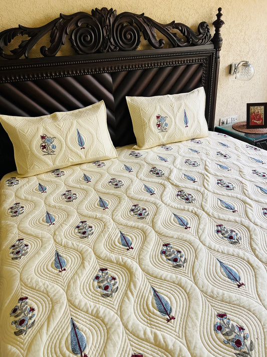 Blue Buta King Size Quilted Bedcover 3pc Set