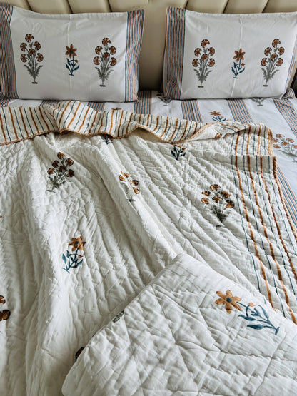 Mustard Stripes Handblock Reversible Quilt