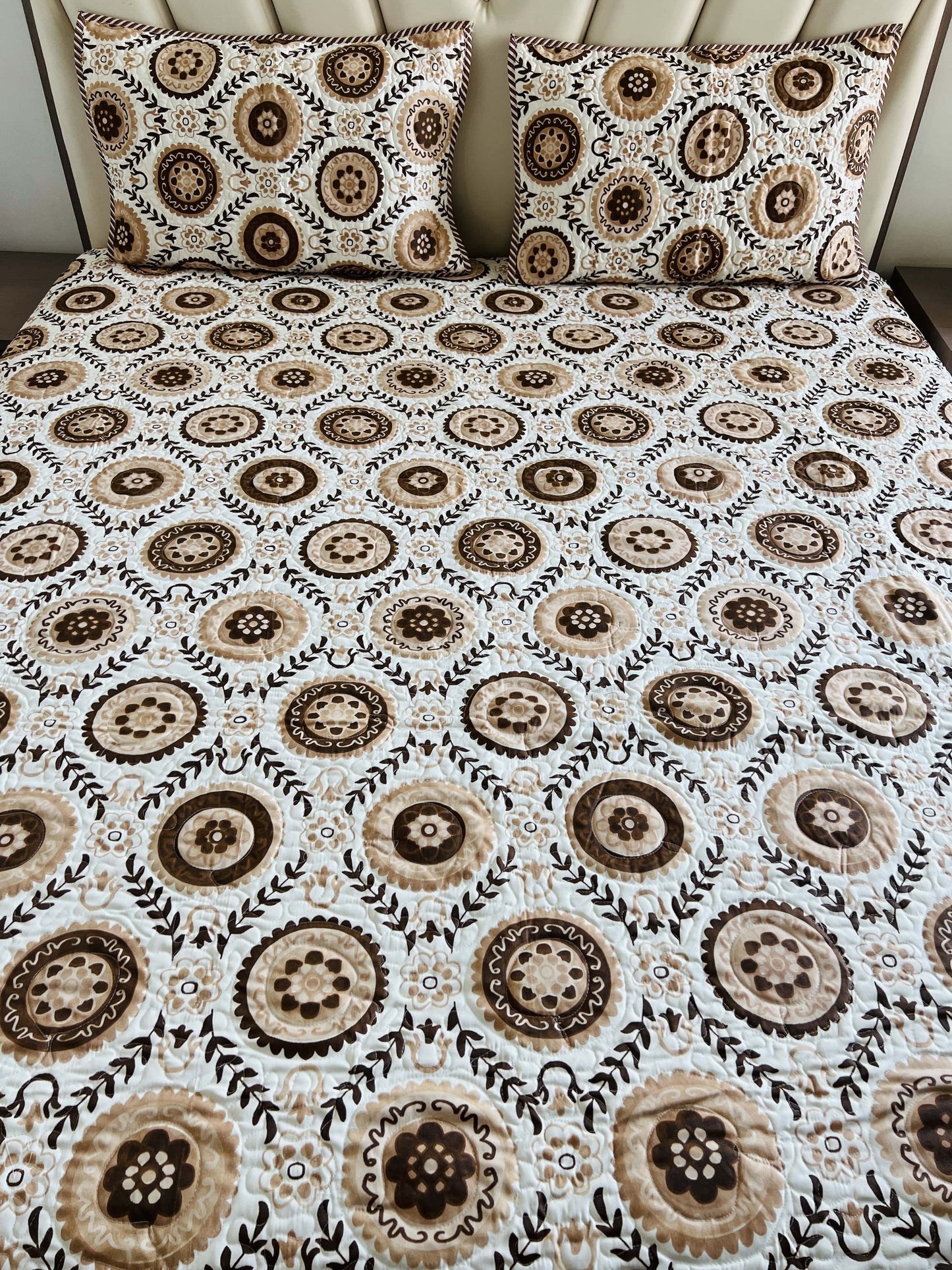 Chakra Brown Quilted Bedcover 3pc Set
