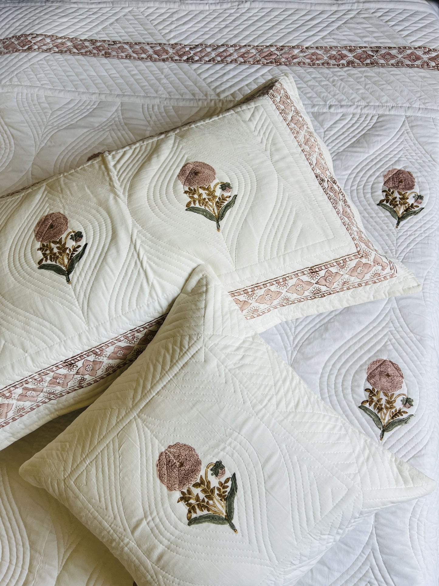 Pink Marigold Quilted Bedcover 5pc Set