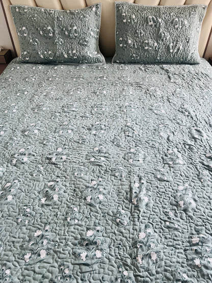 Sea Green Quilted Bedcover 3pc Set