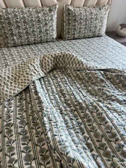 Rosy Vine Slate Blue Handblock Set