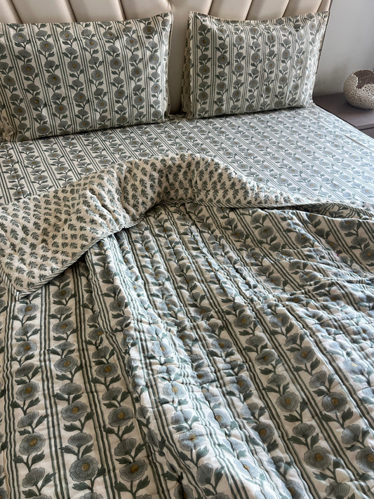 Rosy Vine Slate Blue Handblock Set