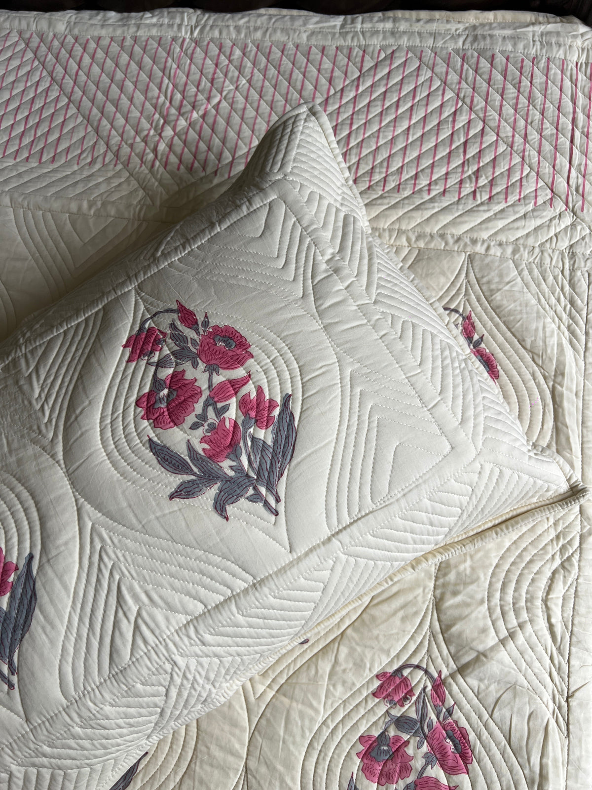 Wild Peony King Size Quilted Bedcover 3pc Set