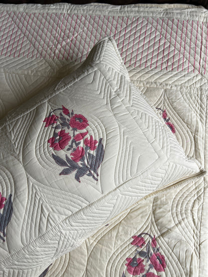 Wild Peony King Size Quilted Bedcover 3pc Set