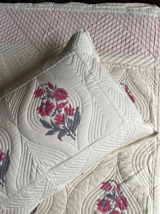 Wild Peony King Size Quilted Bedcover 3pc Set