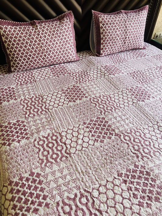 Pink Quilted Bedcover 3pc Set