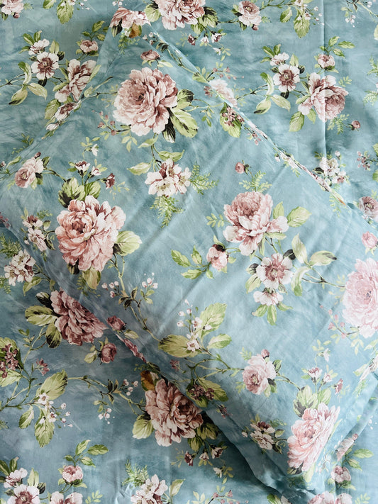 Blue Floral King Size Printed Bedsheet
