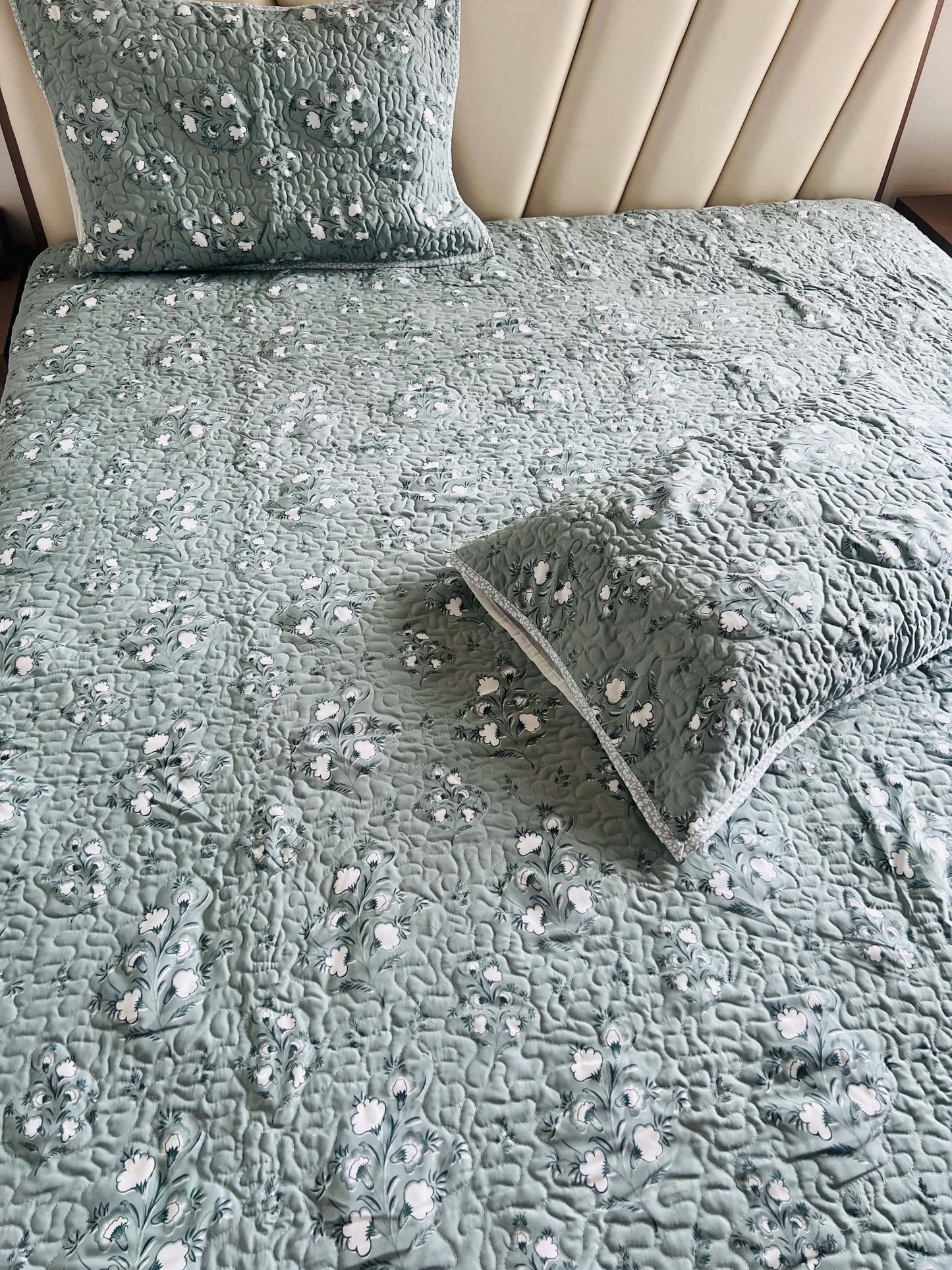 Sea Green Quilted Bedcover 3pc Set