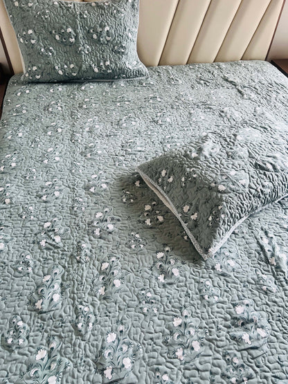 Sea Green Quilted Bedcover 3pc Set