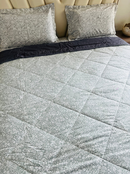 Grey & White Printed Double Bed Comforter