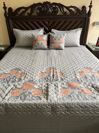 Rosaline Pearl Grey Embroidered Luxury Bedcover Set
