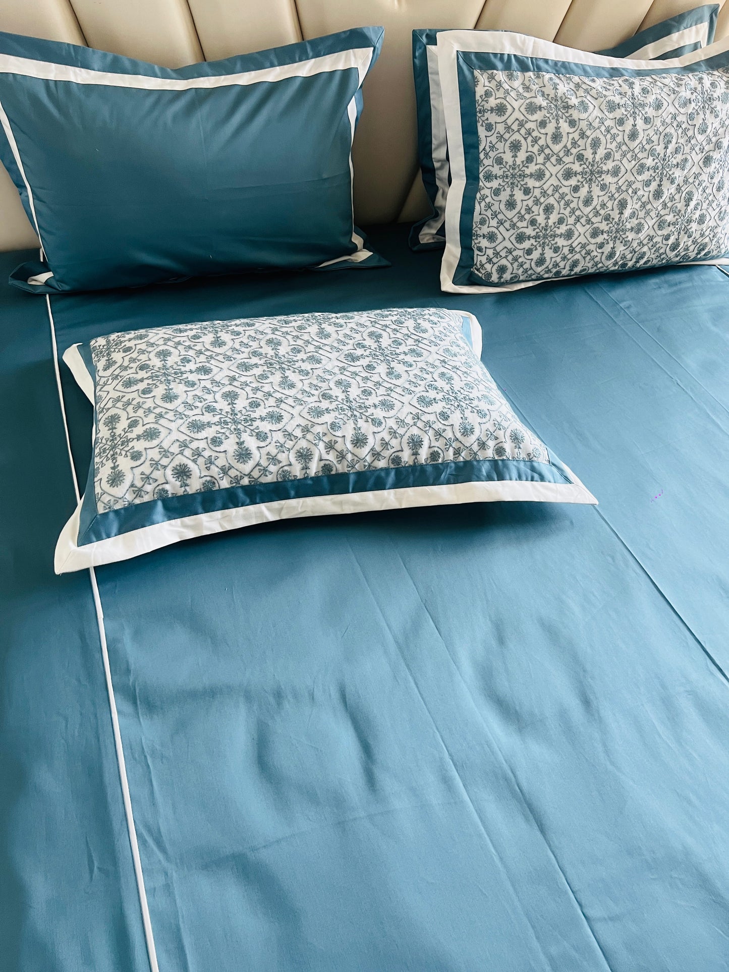 Geometric Cotton Luxury Embroidery Bedsheet