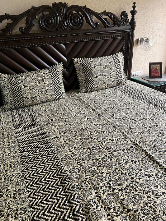 Black & Beige Quilted Bedcover 3pc Set