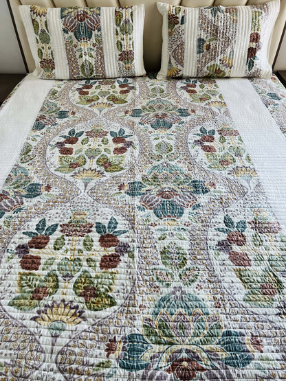 Multicoloured Quilted Bedcover 3pc Set