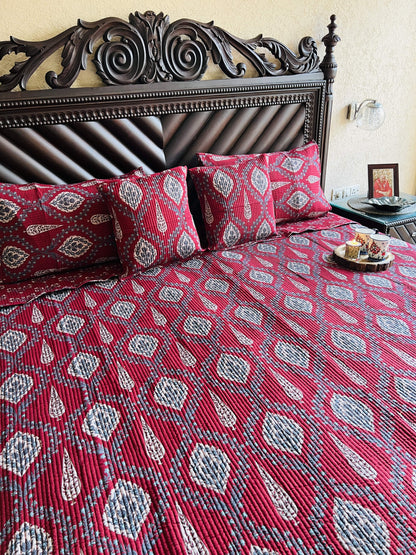 Ajrakh Quilted Bedcover 5pc Set
