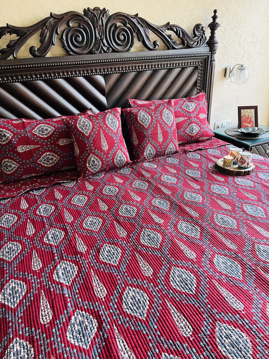 Ajrakh Quilted Bedcover 5pc Set