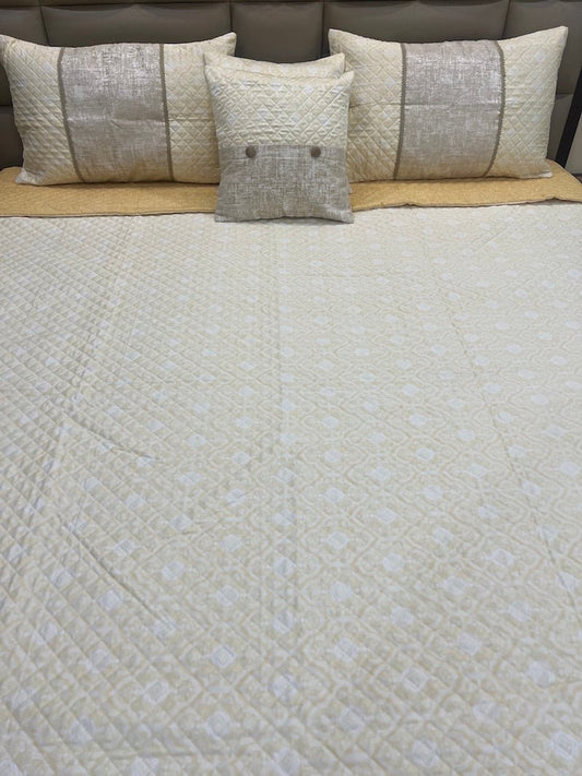 Light Yellow Reversible Quilted Bedcover 5pc Set